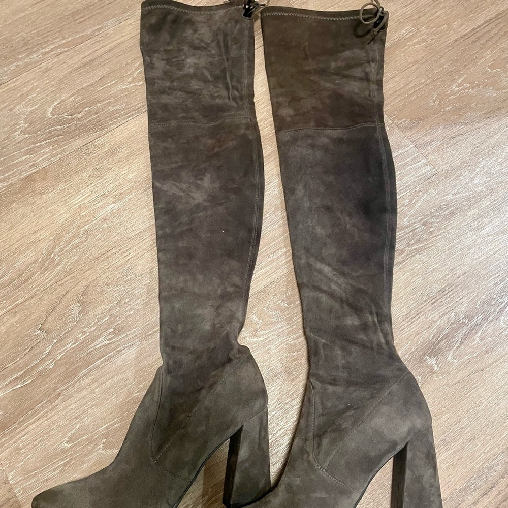 Stuart Weitzman grey Highland Over-the-Knee Boots with Chunky Heel